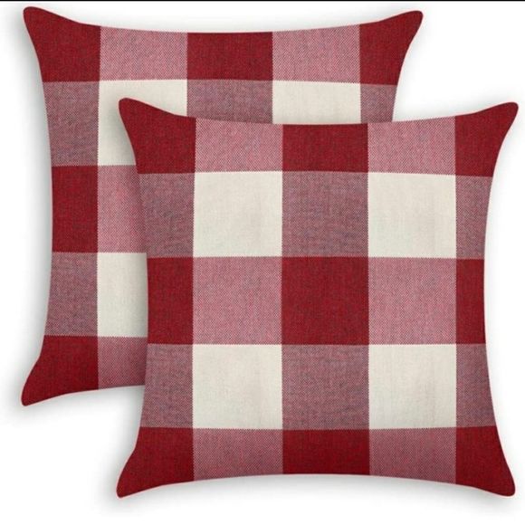 PILLOW COVERS 18 x 18 Red Off-White Buffalo Plaid - Picture 1 of 6